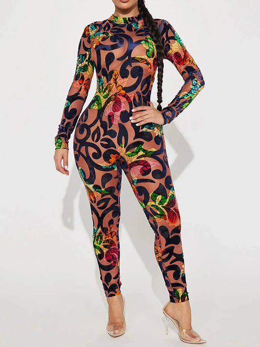 Long-Sleeved 3D Printed Multi-Color Jumpsuit